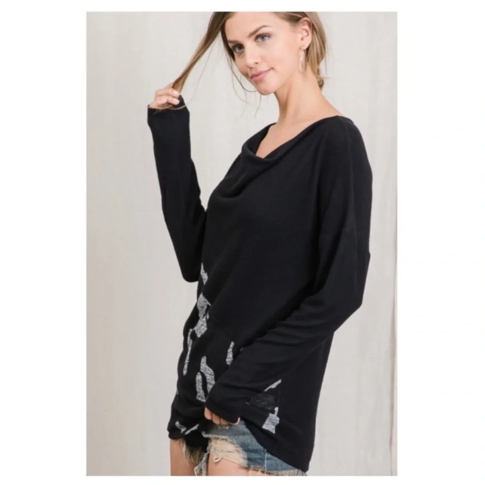 (20)🖤New Diagonal Leopard Print Blocked Bodice Dolman Sleeve Top🖤 - Picture 5 of 10